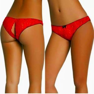 Lady Underwear Panties Lace Crotchless Floral
